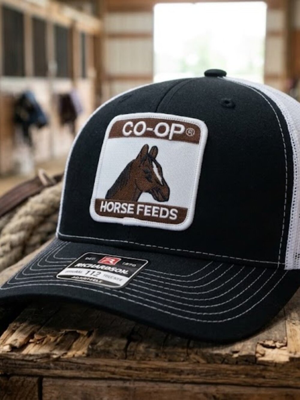 Vintage-Inspired Co-op Horse Feeds Hat Patch Sewn Richardson 112 Black Caps OS